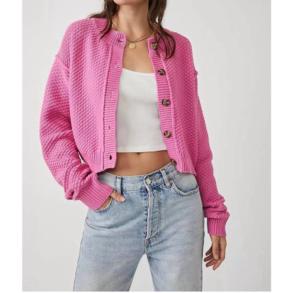 Free People NWT Pink Button-Up Cardigan